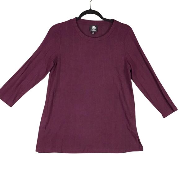 Bobeau Womens Medium Maroon Wide Rib Crew Neck 3/4 Sleeve Side Slit Top NWOT - Picture 1 of 9
